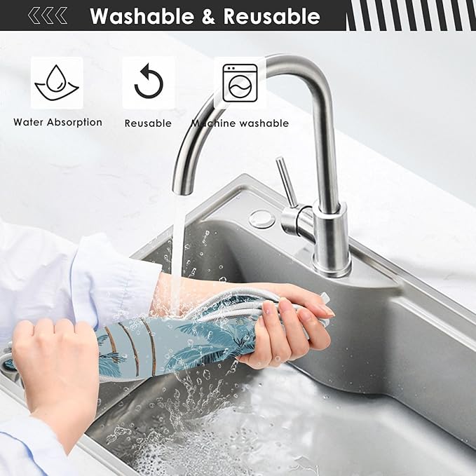 Sink Faucet Absorbing Mat Kitchen Sink Splash Guard Splash Faucet Drip Catcher for Bar RV Bathroom 2PCS 30x5.5in Blue Tropical Trees and Sun