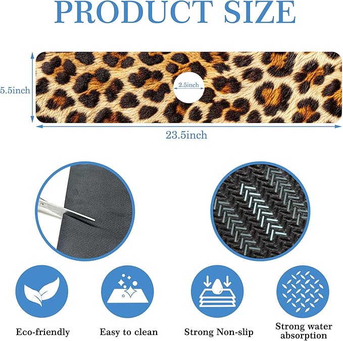 Faucet Mat Splash Guard Leopard Fur Animal Texture, Soft Diatom Mud Material, Strong Water Absorption, Non-slip,Easy to Clean for Bathroom, Kitchen 23.5"X5.5"