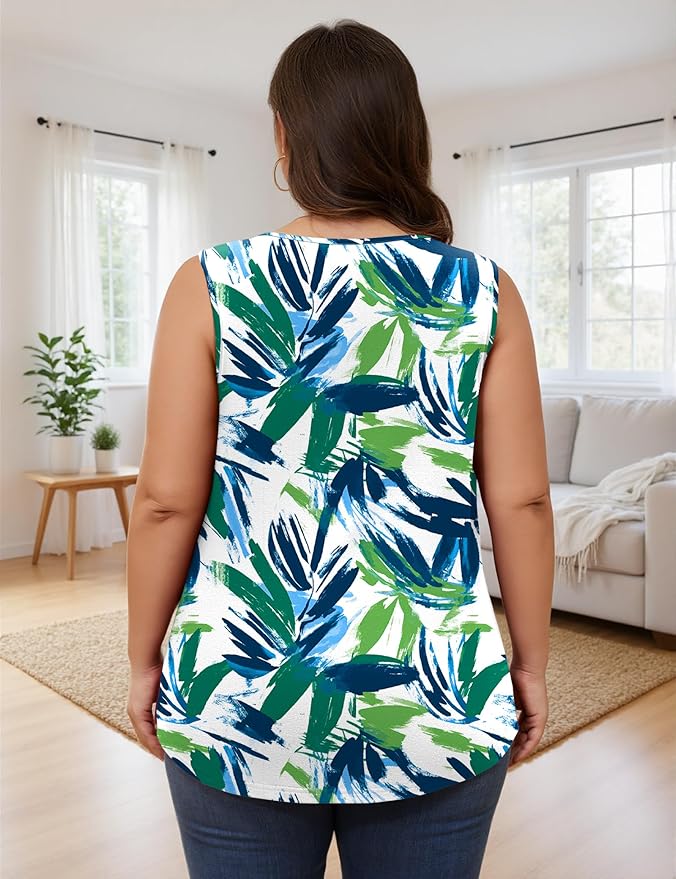AKEWEI Womens Plus Size Tank Tops Ladies Sleeveless Summer Pleated Tops Oversized Flowy Tunics XL-5XL