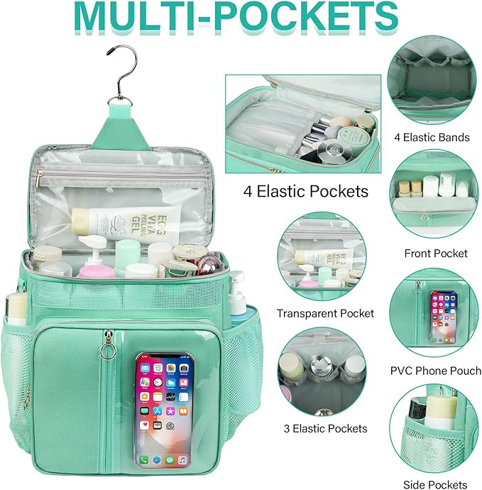 Portable Shower Caddy College Dorm Essentials, Large Toiletry Bag for Women Men, 2 Layers Quickly Dry Mesh Bathroom Tote Bag, Hanging Makeup Organizer Bag for Travel, Gym, Camping (Mint Green)
