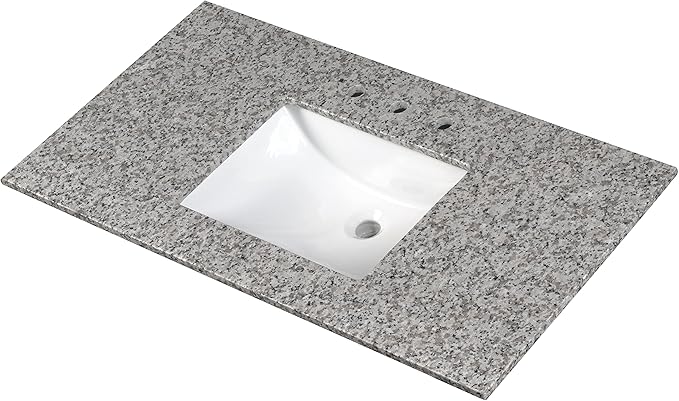 MSI Argento Grigio Vanity Top with Under Mount Rectangle Ceramic Sinks, Engineered Granite Stone, 4" CC Faucet Holes, 49"X22"