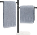 Standing Hand Towel Holder, Hand Towel Stand with Marble Base, 304 Stainless Steel Towel Rack with 2 Swivel Arm, Countertop Stand Towel Ring Towel Bar for Bathroom (Matte Black)