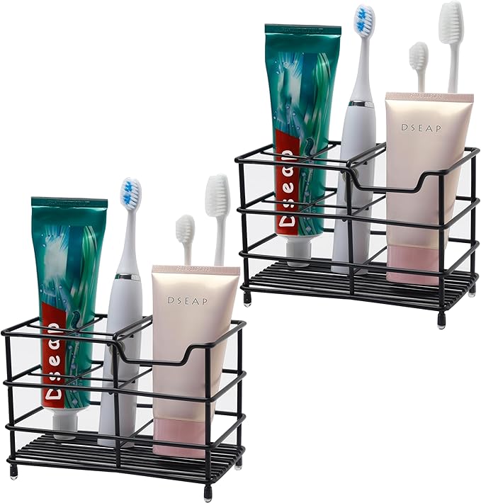 Dseap Toothbrush Holder, Electric Toothbrush Holder - Stainless Steel Tooth Brush Holders, Toothpaste Holder Organizer Stand Caddy for Bathroom, Black, 2Packs