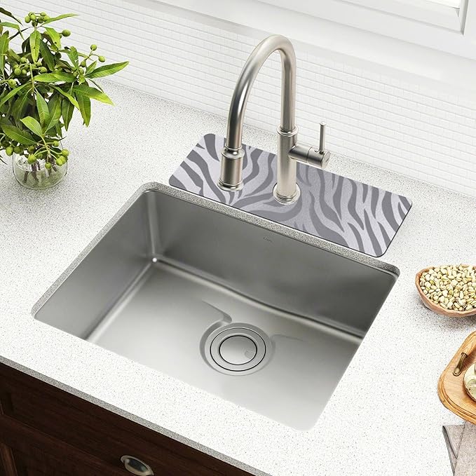 Kitchen Sink Splash Guard 2 PCS 14.7 Inch Sink Faucet Mat Splash Guard for Bathroom Countertop Water Absorbent Foldable Cuttable Soft Washable Light Silvery Zebra Print