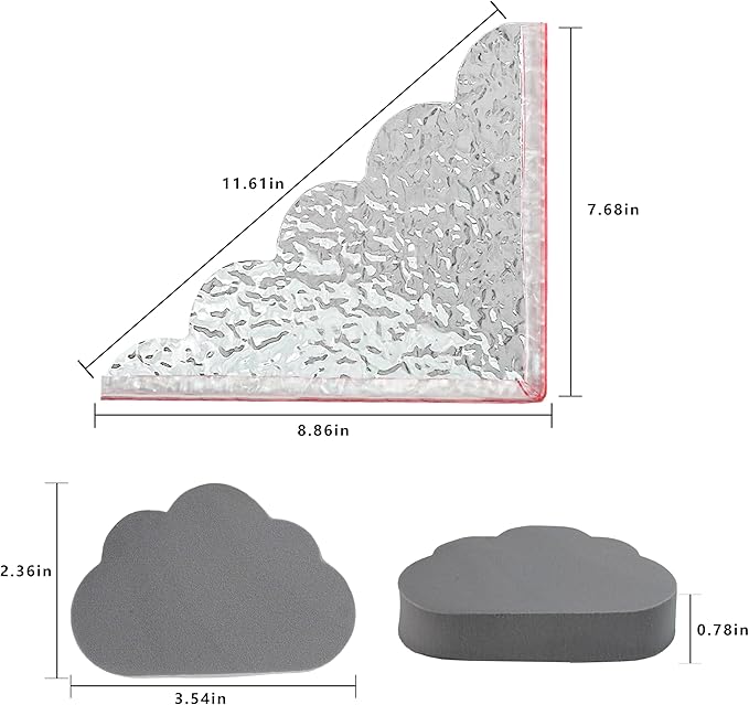 2 Pack Shower Splash Guard, Adhesive Bathtub and Sink Corner Water Guards, Clear Water Barrier with Cloud Sponge for Bathroom, Tub, Shower Stall
