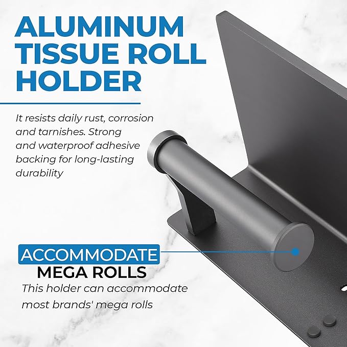 Toilet Paper Holder with Phone Shelf – Tissue Roll Holder Bathroom Storage Dispenser - Adhesive Toilet Paper Holder Wall Mount Bathroom Décor - Matte Gray