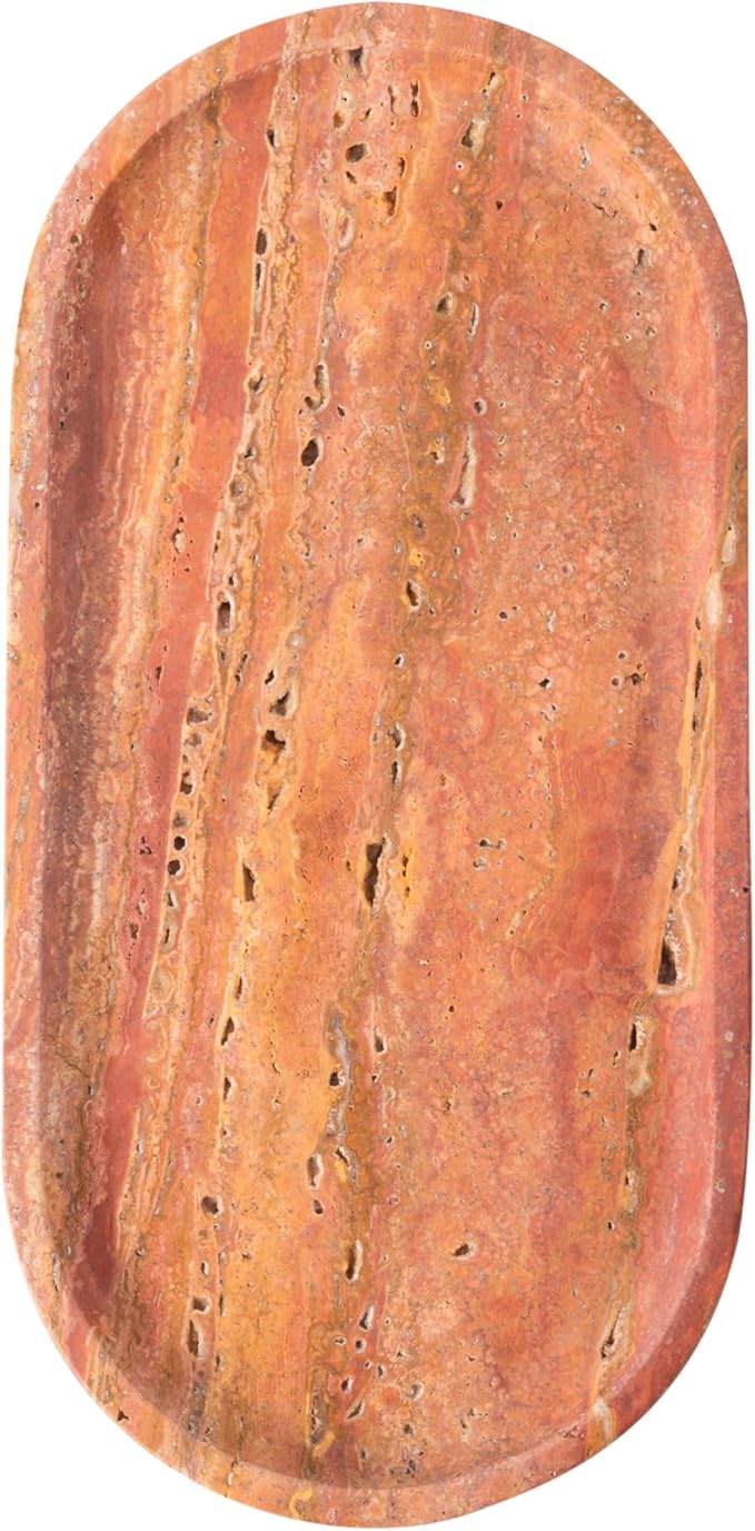 YKAJO Natural Red Limestone Tray 11.6"x5.9" - Stone Catchall Tray, Decorative Vanity & Bathroom Organizer for Jewelry, Perfume, Entryway, Kitchen Counter Decor