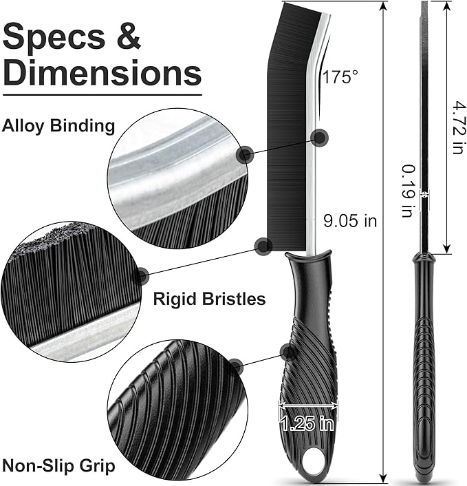 3-Pack Hard Bristle Crevice Cleaning Brush Household Use, Grout Brush for Small Tight Spaces, Multi-Use for Bathroom, Kitchen, Car, Window Tracks, Sinks, Deep Clean Corners, Edges, and Gaps (Black)