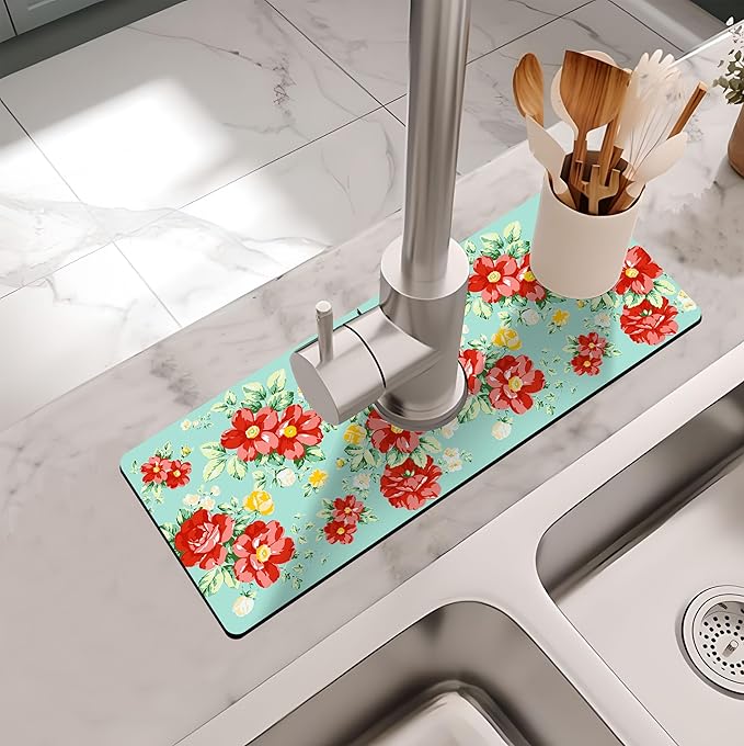 Kitchen Sink Splash Guard Faucet Mat -1 PC Super Absorbent Fast Drying Mat Sink Gadgets-Splash Guard Behind Faucet Drip Catcher for Kitchen, Bathroom,Sink Mat, Dish Drying Mat, Bathroom(15" X 5.5" )