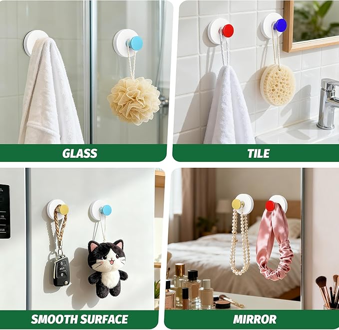 Reusable Heavy Duty Suction Cup Hooks for Kitchen/Bathroom/Shower - Wet-Proof Hooks for Towels, Robes, Loofah&Wreaths/No Drill Mounting on Glass, Tile, Metal (2, Klein Blue White)