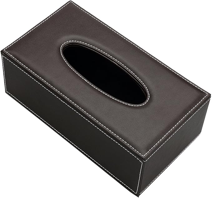 KINGFOM Rectangular PU Leather Tissue Box Cover - Facial Tissue Paper Napkin Holder for Bathroom, Home, Office, Car Automotive Decoration with Magnetic Bottom(Brown)