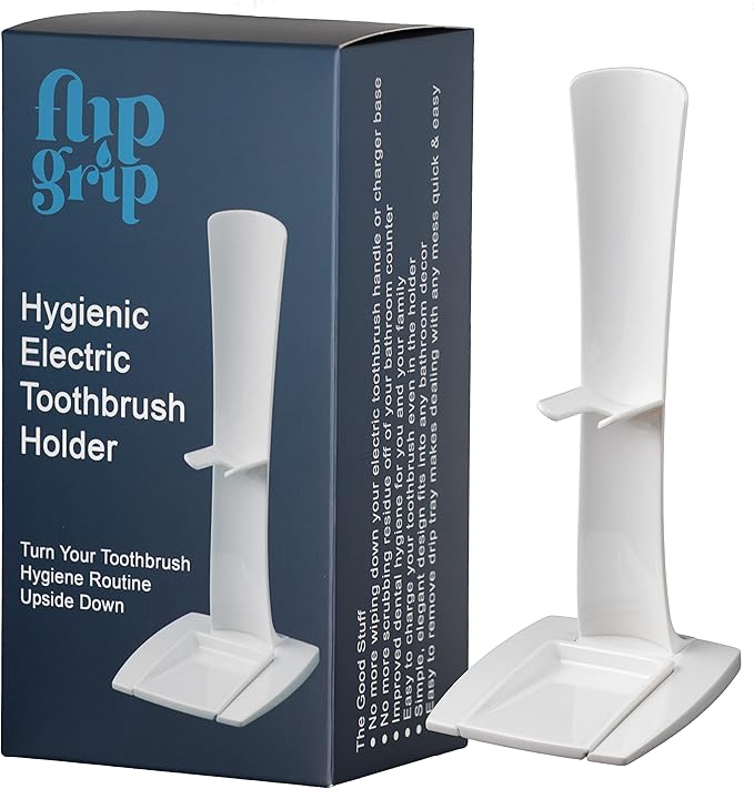 Hygienic No-Mess Inverted Electric Toothbrush Holder Stand, Easy Cleaning, 8”x 4” x 3.1”, White