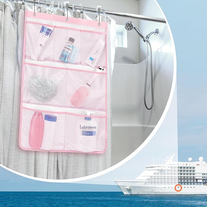 F-color Cruise Essentials 2026 - Mesh Shower Organizer Hanging with 7 Pockets for RV Gym Camping, Quick-Dry Portable Toiletry Bag with Metal Hooks for Bathroom Travel Toiletries