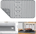 GUUKIN Sink Protectors for Kitchen Mat - 29"x 15.35" Silicone Kitchen Sink Mat Grid for Bottom of Farmhouse Stainless Steel Porcelain with 3 Reserved Holes（Grey）