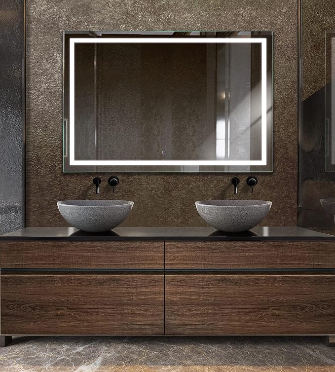 Krugg LED Bathroom Mirror | Lighted Vanity Mirror Includes Dimmer & Defogger | Wall Mount Vertical or Horizontal Installation (54" X 36")