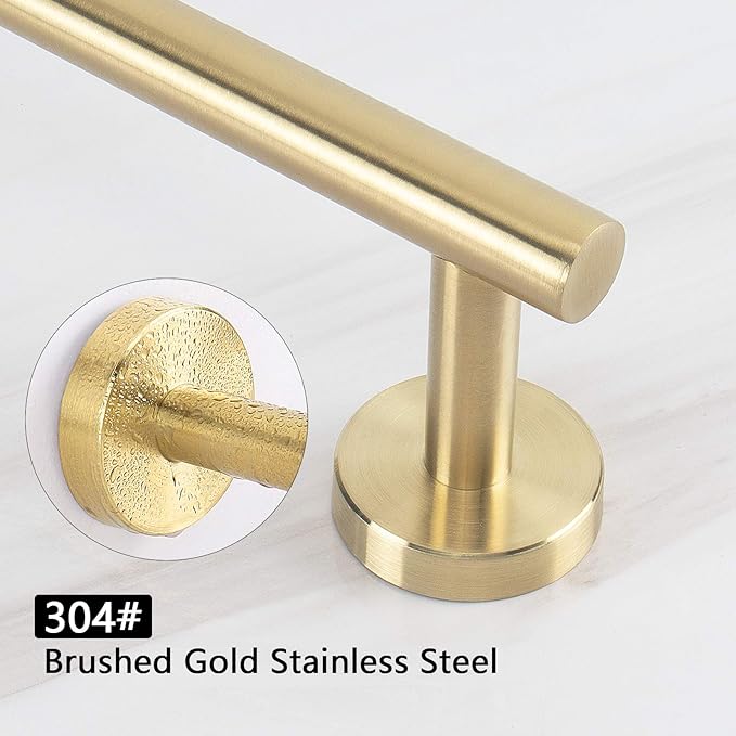 NearMoon Bath Towel Bar, Thicken Stainless Steel Shower Towel Rack Holder Wall Mounted for Bathroom, 24-lnch Overall Length-21-lnch Usable Hanging Space (1 Pack, Brushed Gold)