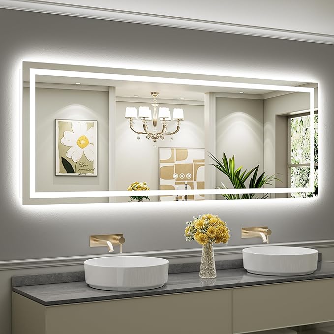 84"x32" LED Bathroom Mirror with Lights, Backlit & Front Lit, Anti-Fog Lighted Bathroom Vanity Mirror for Wall, Memory Function, Dimmable, HD Tempered Glass, Shatter-Proof