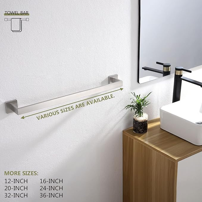 KOKOSIRI 24-Inch Single Towel Bar, Bathroom Kitchen Towel Holder, Wall Mounted SUS304 Stainless Steel Towel Rack, Brushed Nickel, B4003BR-L24