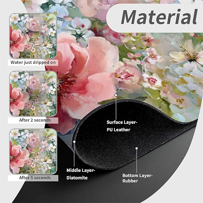 Kitchen Sink Splash Guard，soft-watercolor floral Faucet Mat Sink Gadgets-Super Absorbent Fast Drying Mat Drip Catcher for Kitchen, Bathroom,Sink Mat, Dish Drying Mat, Bathroom(15" X 5.5" )