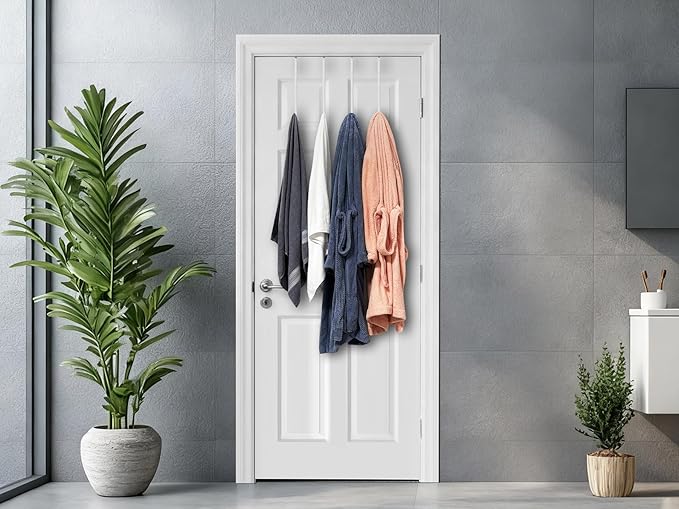 Over The Door Metal Hooks with Plastic Coating 14.2" Fit 0.5" to 1 3/8" Door 4 Pcs Heavy Duty Single Towel Robe Rack Wreath Bathroom Shower Hanger Shoe Organizer Ironing Board Long White