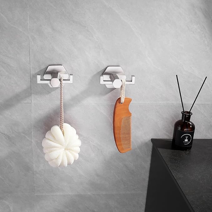 GERZWY Bathroom Double Towel Hook Wall Mounted Brushed Stainless Steel Coat/Robe Clothes Hook for Bath Kitchen Modern Hotel 2 Pack