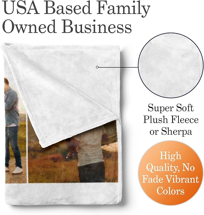 Ships Next Day, Custom Blanket with Picture and Text - Printed in USA, Personalized Photo Blanket with Text (Fleece 50x60)