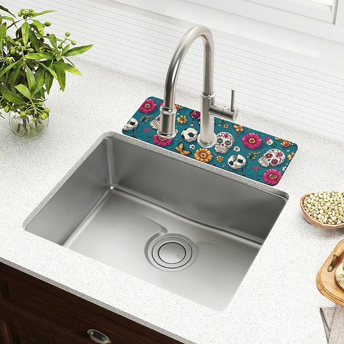Kitchen Sink Splash Guard 2 PCS 30 Inch Sink Faucet Mat Splash Guard for Bathroom Countertop Water Absorbent Foldable Cuttable Soft Washable Mexican Flag Flower Soccer