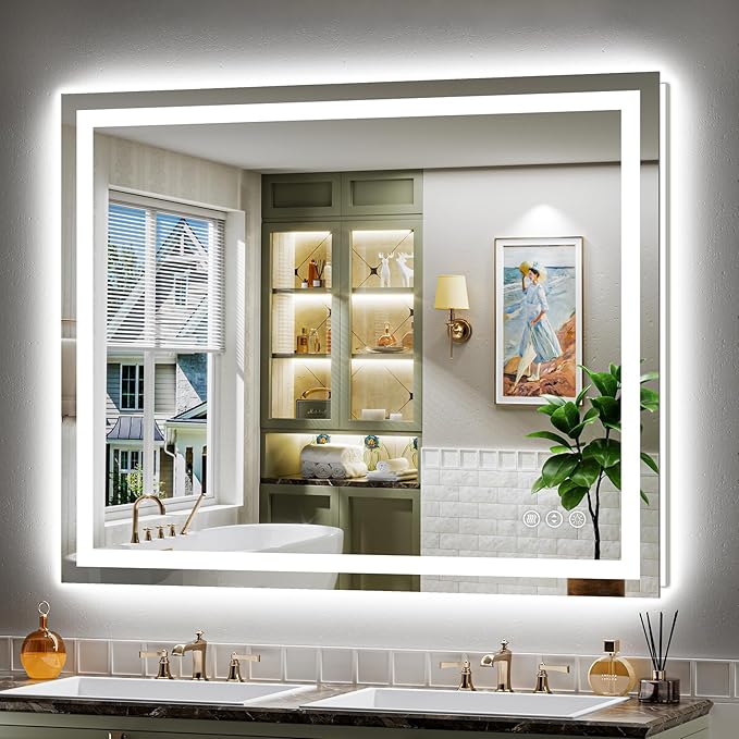 48"x38" LED Bathroom Mirror with Lights, Backlit & Front Lit, Lighted Wall Mirrors for Bathroom Vanity, Touch Screen Dimmable, Anti-Fog, Memory Function, HD Tempered Glass, Shatter-Proof, ETL Listed