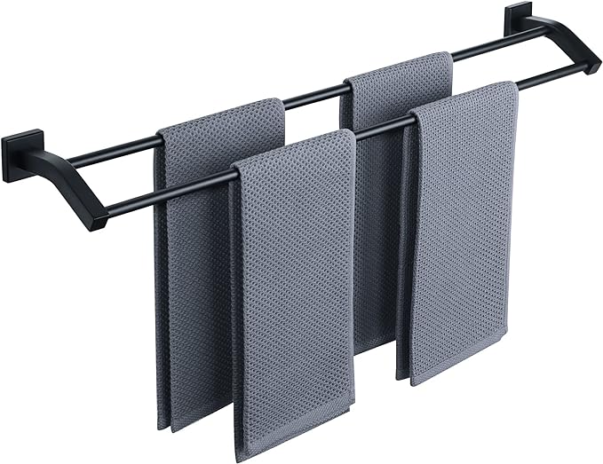 Alise Bath Double Towel Bars Towel Racks for Bathroom Lavatory,Wall Mount Towel Holder Heavy Duty SUS304 Stainless Steel Towel Hanger Towel Rail,Matte Black,32 Inch