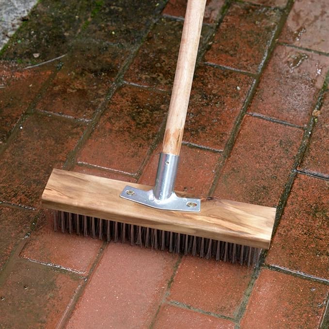Floor Scrub Brush, Heavy Duty Rough Floor Brush Toilet Brush Floor Scrubber Brush with 20cm Stainless Steel Wire Deck Scrub Cleaning Tool for Outdoor Moss Removal