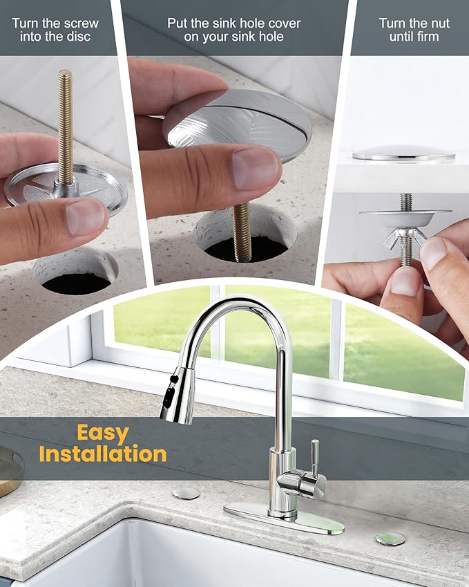 Kitchen Sink Hole Cover, 2 PCS Faucet Hole Cover for Kitchen Sink, Tap Hole Plate Stopper Cover Blanking Brass Metal Plug, Sink Countertop Hole Cap Cover, Chrome