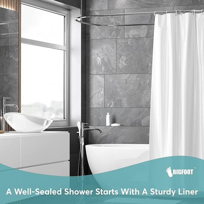 BigFoot Shower Curtain Liner – 36 x 72 PEVA Premium Shower Curtain with Rustproof Metal Grommet and 2 Magnetic Weights – Odor Free and Compatible with Standard Showers, Clear