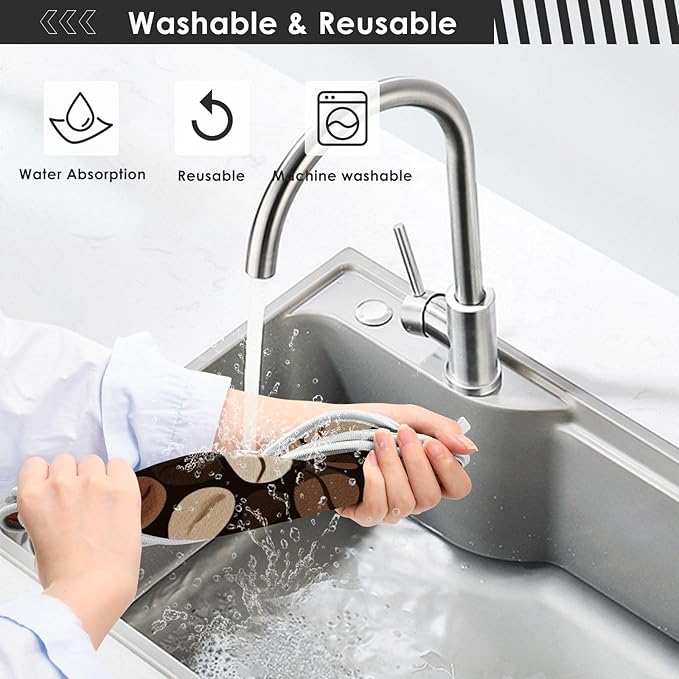 2 PCS Kitchen Sink Splash Guard 23.6 Inch Faucet Mat for Kitchen Sink Bathroom Sink Faucet Absorbing Drip Drain Mat Pad Microfiber Soft Washable Brown Coffee Beans