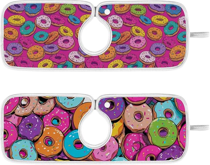 2 PCS Kitchen Sink Splash Guard 14.9 Inch Faucet Mat for Kitchen Sink Bathroom Sink Faucet Absorbing Drip Drain Mat Pad Microfiber Soft Washable Cute Colorful Donuts