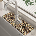 Abstract Brown Leopard Dish Drying Mat for Kitchen Sink Splash Guard Behind Faucet Sink Mat Absorbent Fast Drying Faucet Draining Mat for Bathroom Kitchen 5.5"×15"
