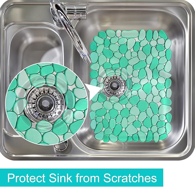 Coopay Kitchen Sink Mat Pebble Protect Mat PVC Eco-friendly Adjustable Stainless steel/ Porcelain Dish Drying Pad Protector for Bottom of Kitchen Sink, 15.8 x 11.8 inches (2 Pack, Green)