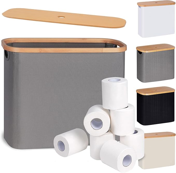 efluky Toilet Paper Storage, Toilet Paper Basket with Lid Organizer for Bathroom, Free Standing Holder with Storage, Grey