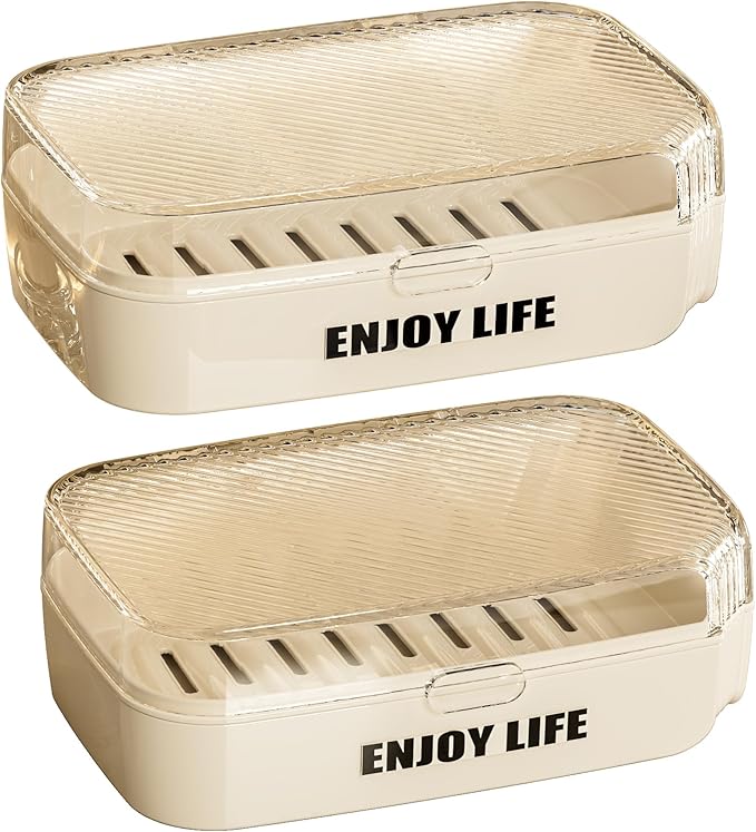 Soap Holder with Lid, 2 Packs Draining Soap Box for Shower, Bar Soap Holder Case Container, Portable Bar Soap Holder Dish, Soap Case for Bathroom, Shower- Clear