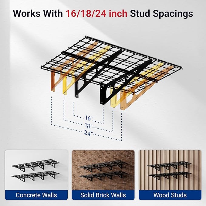 FLEXIMOUNTS 2-Pack 2x6ft Garage Shelving 24-inch-by-72-inch Wall Shelf Garage Storage Rack Floating Shelves, Black, Classic Series