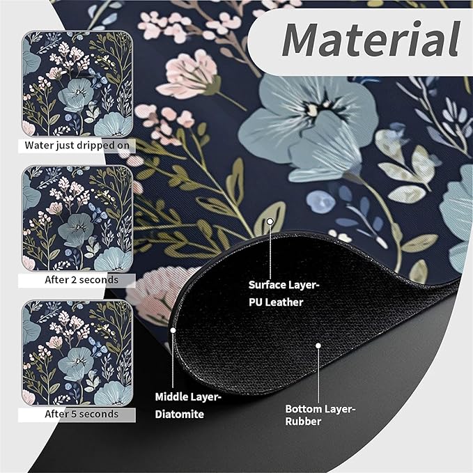 Kitchen Sink Splash Guard，Lush blue pink floral Faucet Mat Sink Gadgets-Super Absorbent Fast Drying Mat Drip Catcher for Kitchen, Bathroom,Sink Mat, Dish Drying Mat, Bathroom(15" X 5.5" )