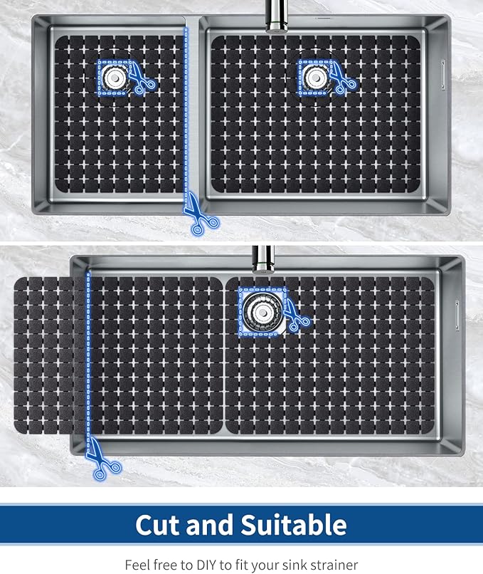 Bigli Sink Mat Protectors for Stainless Steel/Ceramic Sinks, 2 Pack 15.7x11.8 inches, PVC, Fast Draining (Black)