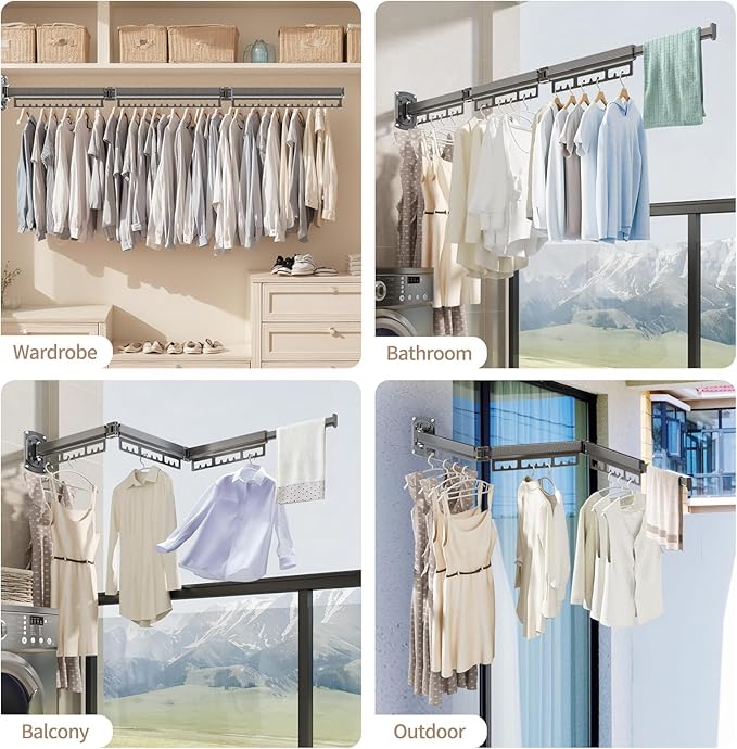 The Gospel of Tiny Homes!Clothes Drying Racks Wall Mounted,Foldable,Space-Saving Laundry Solution for Apartments and Bathrooms,Durable Metal Design (Gray)