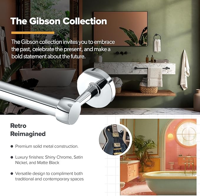 Gatco 5210 Gibson Towel Bar | Retro Modern Wall-Mounted Bathroom Towel Bar | Stylish Decorative Hardware, Heavy Duty Metal, EZ Ancor Mounting | Chrome Finish