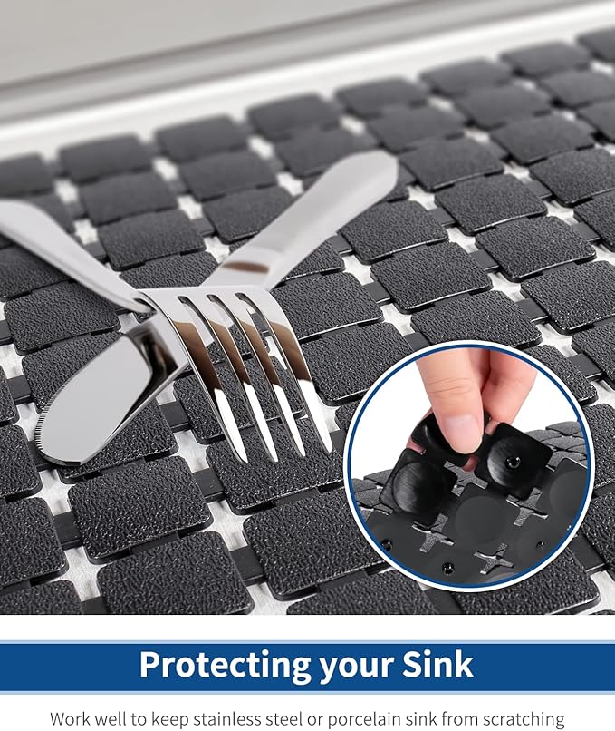 Bigli Sink Mat Protectors for Stainless Steel/Ceramic Sinks, 2 Pack 15.7x11.8 inches, PVC, Fast Draining (Black)