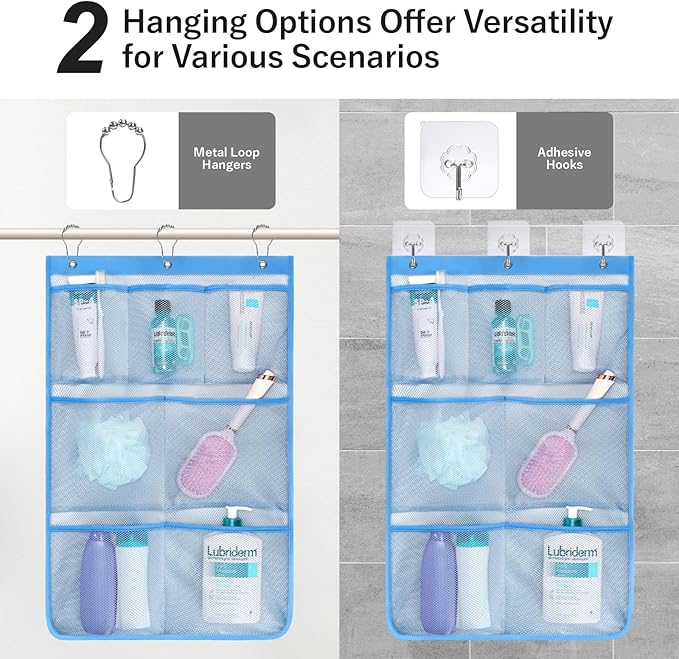 F-color Cruise Essentials 2026 - Mesh Shower Organizer Hanging with 7 Pockets for RV Gym Camping, Quick-Dry Portable Toiletry Bag with Metal Hooks for Bathroom Travel Toiletries