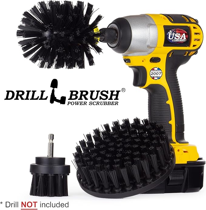 Industrial Electric Spin Scrubber - Household Cleaning Electric Scrub Brush - Ultra Stiff BBQ Grill Brush - Griddle Cleaning Kit - No Wire Nylon Bristles - Oil Stains, Rust, Loose Paint on Concrete