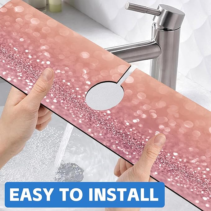 Abstract Pink Glitter Diamond Sink Faucet Absorbing Mat Sink Splash Guard Faucet Mat Draining Mat Fast Drying Sink Protectors for Kitchen and Bathroom 5.5"×24"