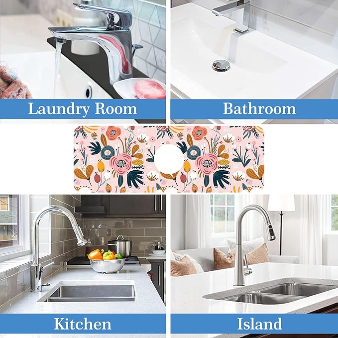 Flower Berrie Leave Faucet Mat for Kitchen Sink Floral Texture, Soft Diatom Mud Material, Strong Water Absorption, Non-slip, Easy to Clean for Bathroom, Kitchen 15"X5.5"
