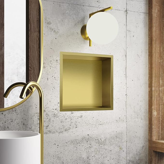 12"×12" Shower Niche Brushed Stainless Steel, Recessed Shower Caddy, Bathroom Shelf Insert Fits for 11"x11" Wall Hole Installation (Gold)