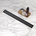 Linear Shower Drain.18 Inch Shower Trench Drain with 2-in-1 Flat Cover & Inser Cover,304 Stainless Rectangle Steel Shower Floor Drain with Hair Strainer and Leveling Feet (Black, 18 in)